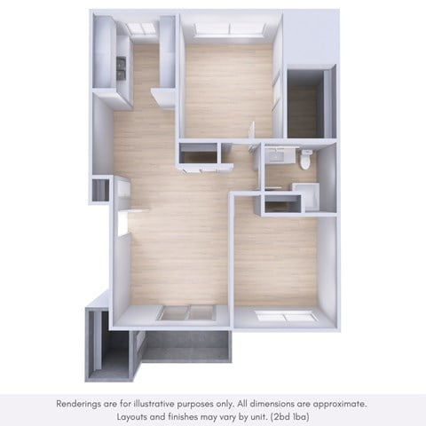 Floor plan for 2 beds, 1 bath, 900 sqft